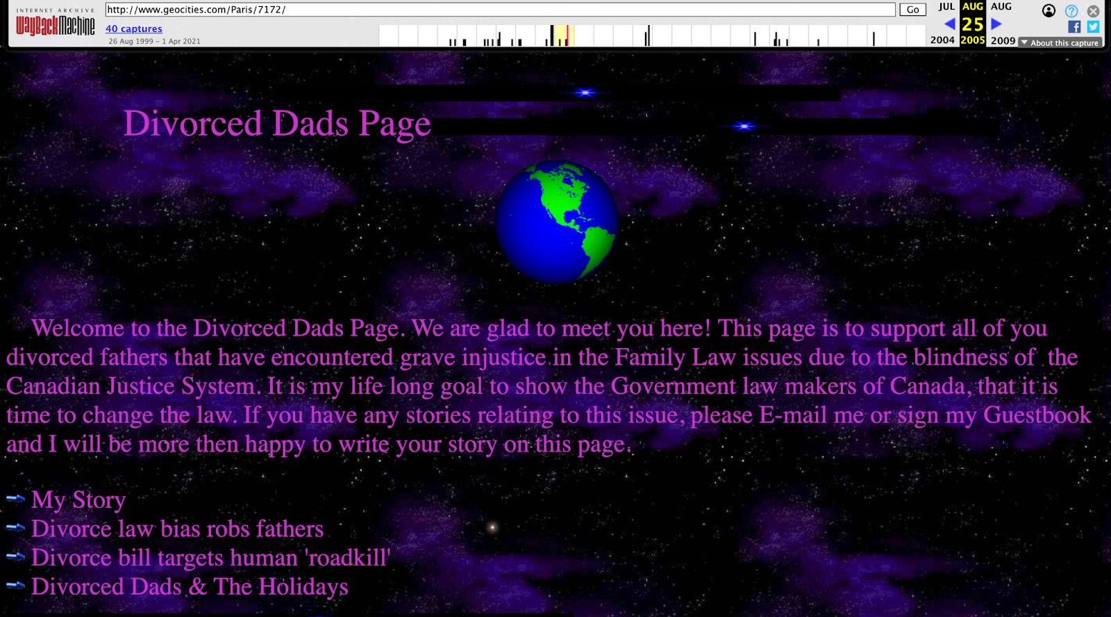 Screenshot of Wayback Machine's Capture of GeoCities Site /Paris/7172